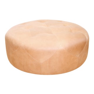 Round Full-Aniline Leather Ottoman For Sale