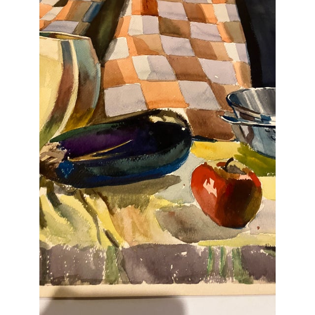 1950s 1950’s Original Anthony Ferrara Still Life Watercolor Painting Fruit & Pots For Sale - Image 5 of 6