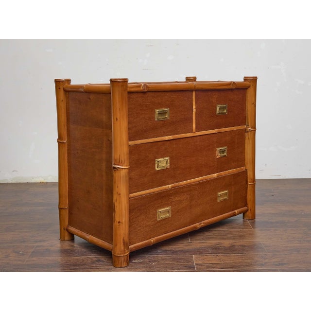 Midcentury Bamboo and Mahogany Chest of Drawers With Campaign-Style Brass Pulls For Sale In Atlanta - Image 6 of 12
