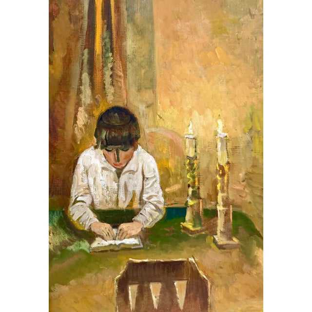 1970s Ruvim Matskin Izrailevich, Post Soviet Ukrainian Russian Jewish Oil Painting Shabbat Candles Judaic Prayers, 1991 For Sale - Image 5 of 11