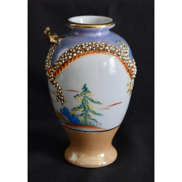 1960s Vintage Japanese Porcelain Vase Dragon Ware Moriage Lusterware Hand Painted 6.5" For Sale - Image 5 of 14