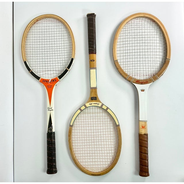 Red Vintage Mid-Century Americana Boho Chic Wood Tennis Rackets - Set of 3 For Sale - Image 8 of 13