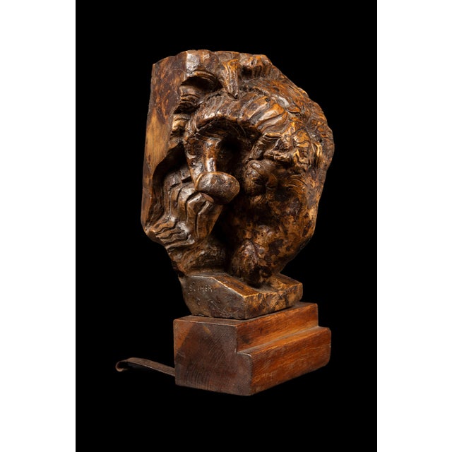 Beaux-Arts 20th Century Burl Wood Sculpture of a Ram's Head by Edwin Bucher (1879-1968) For Sale - Image 3 of 5