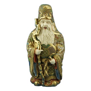 Large 19th Century Meiji Period Porcelain Sculpture of a Holy Monk from Satsuma, Japan, Late 1800s For Sale