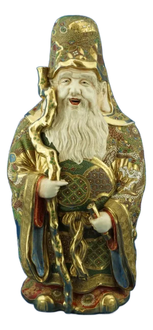 Large 19th Century Meiji Period Porcelain Sculpture of a Holy Monk from Satsuma, Japan, Late 1800s