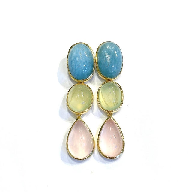 Bochic "Orient" Vintage Pink Quartz, Turquoise & Peridot Earrings 18K Gold & Silver For Sale - Image 13 of 18