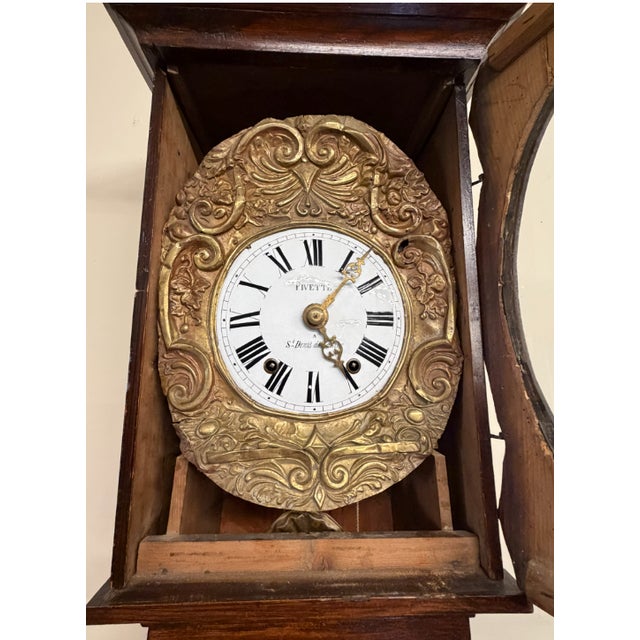 Late 19th Century French Comtoise Morbier Tall Case Clock, Faux Grained Rosewood Over Pine, Circa 1860 For Sale In Indianapolis - Image 6 of 15