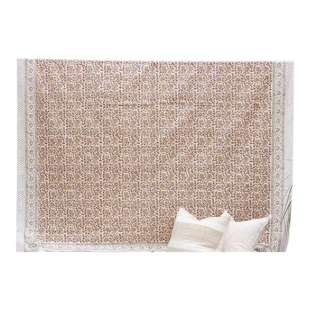 Spice Route Blossom, Hand Blockprint Cotton Coverlet For Sale