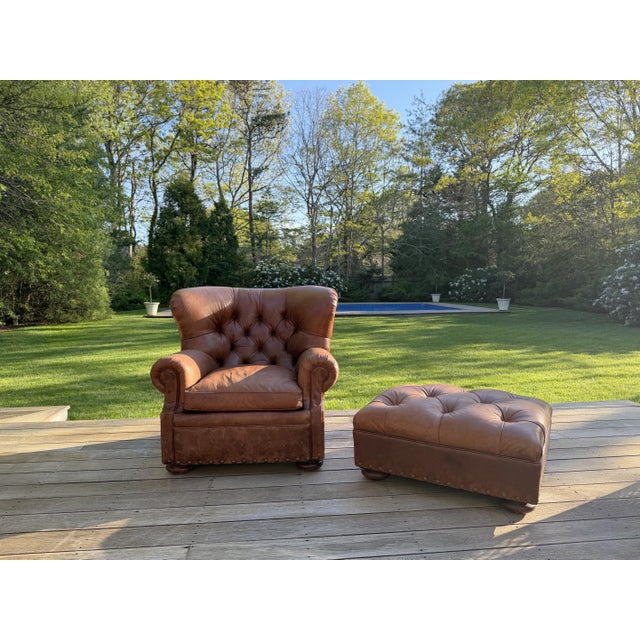 Chair and Ottoman Set in Saddle Toned Leather by Ralph Lauren For Sale - Image 16 of 17