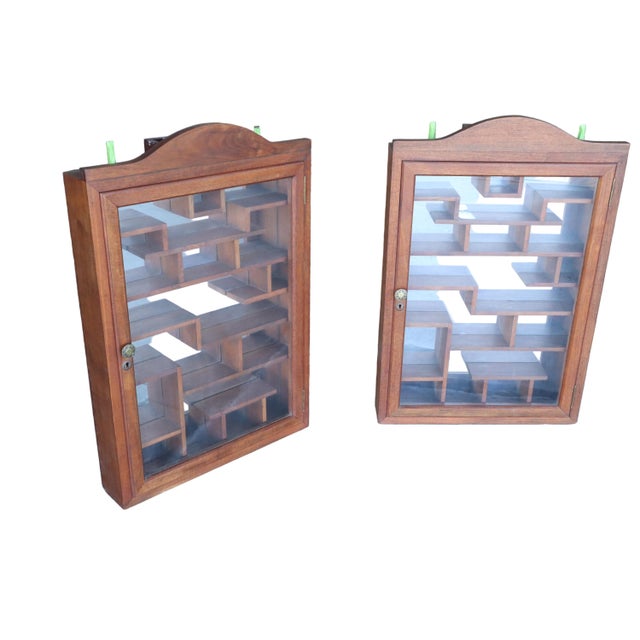 Chinese Great Pair of Large Wood Chinese Hanging Display Show Case With Glass Door For Sale - Image 3 of 10