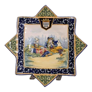 Early 20th Century French Painted Faience Wall Platter Signed Henriot Quimper