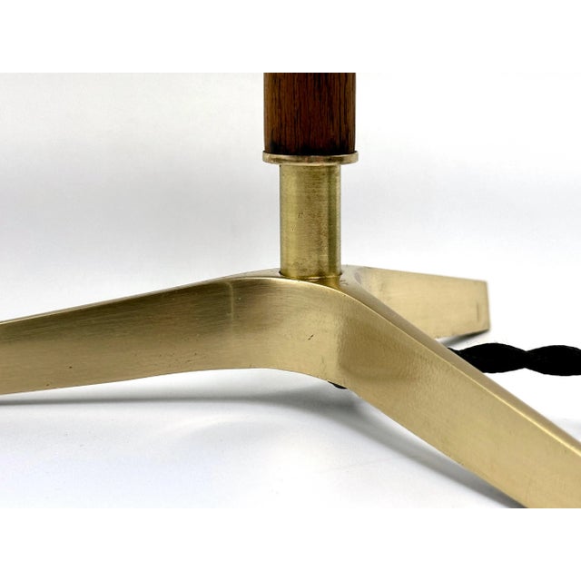 Mid-Century Tripod Brass & Teak Table Lamp from Kalmar, 1950s For Sale - Image 12 of 13