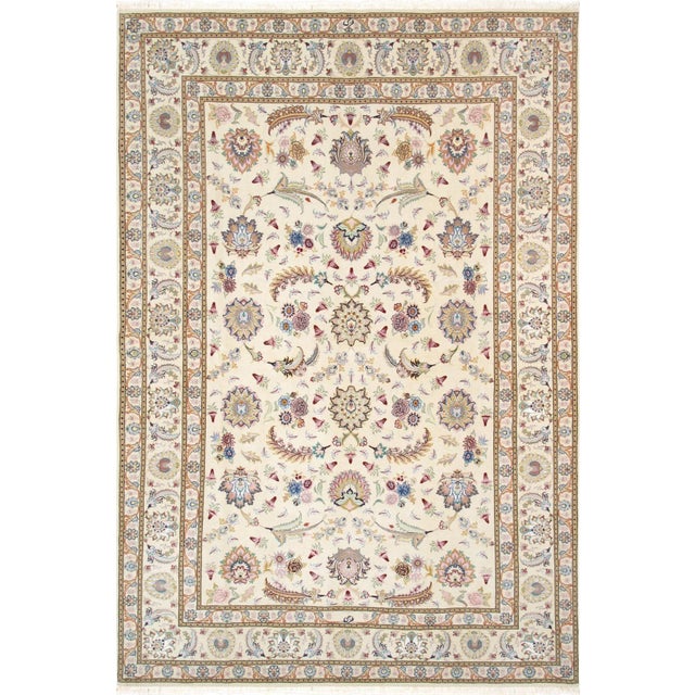 Textile Pasargad Home Tabriz Silk & Wool Area Rug, 5' 6" X 8' 4", Ivory For Sale - Image 7 of 7