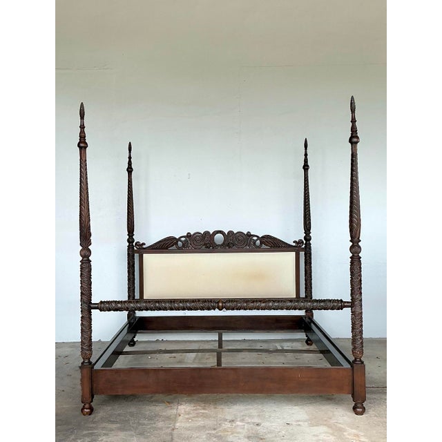 Vintage British Colonial Carved King Poster Bed For Sale - Image 10 of 12