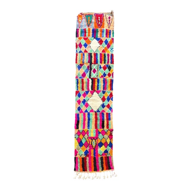 Moroccan Boujad Runner Rug 2'5" X 10'10" – Colorful Handwoven Berber Corridor Carpet, Vibrant Tribal Design For Sale
