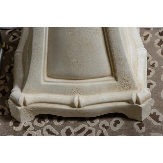 Italian Glazed Terracotta Chinoiserie Monumental Figures on Pedestals For Sale - Image 15 of 16