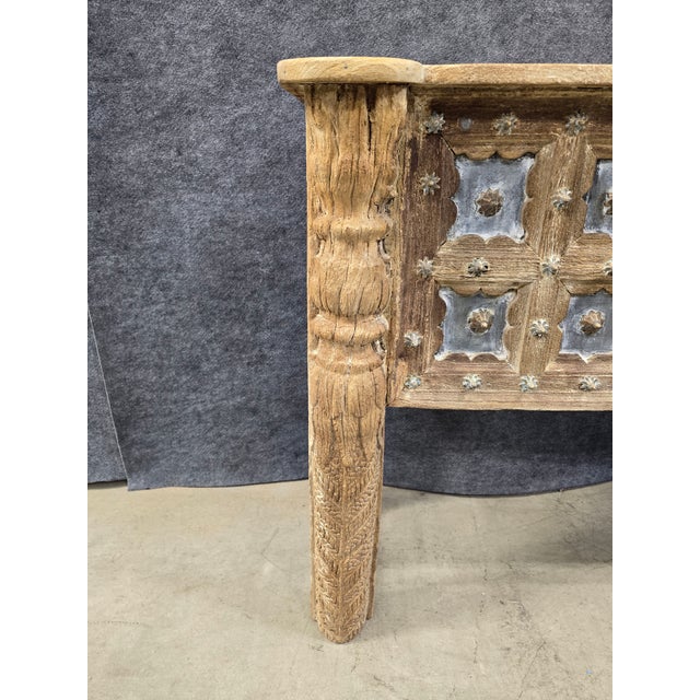 Solid Reclaimed Wood Console, Tv Stand, Carvings, One of Kind. For Sale - Image 9 of 14