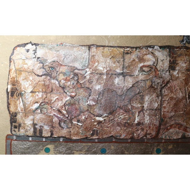 1980s Vintage 1980 Original Williath Mayan Clay Wall Abstract Mixed Media Oil Painting For Sale - Image 5 of 12