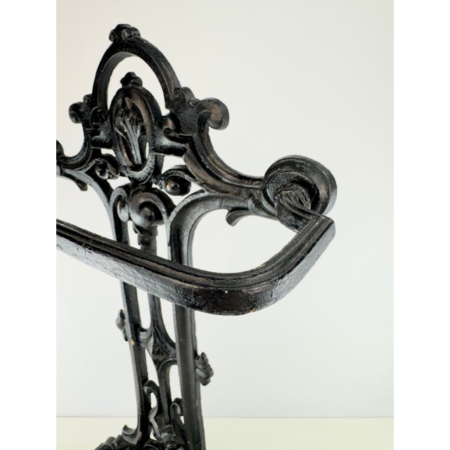 Black Antique Victorian Black Cast Iron Umbrella & Cane Stand With Removable Drip Tray For Sale - Image 8 of 14