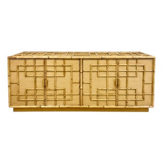 1970s Italian Regency Chippendale Style Bamboo and Wicker Credenza Cabinet For Sale