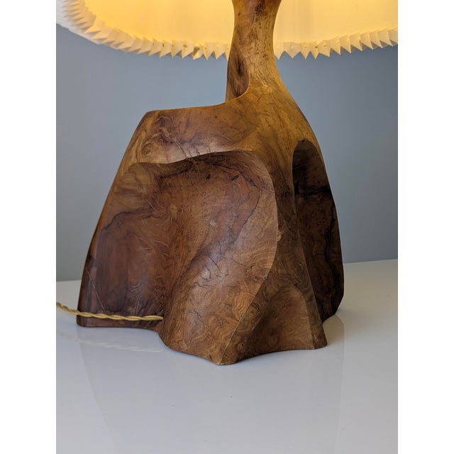 Rustic Modern Sculptural Table Lamp in Carved Olive Wood, 1970s For Sale - Image 3 of 18