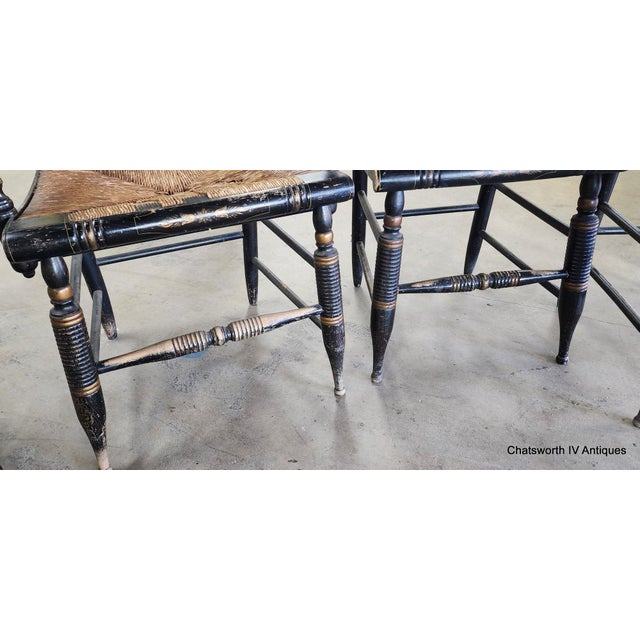 Set of 5 Antique 19th Century Black Stenciled L Hitchcock Country Dining Chairs For Sale - Image 12 of 17