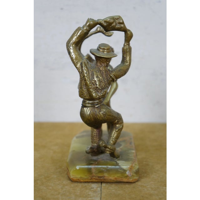 Vintage Mexican Folk Art Salsa Dancers Brass Figurine Sculpture Onyx Base 7" For Sale - Image 6 of 12