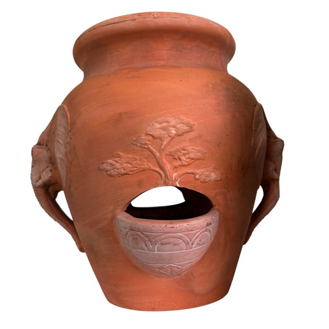 Burnt Orange Vintage Terracotta Elephant Motif Strawberry Planter Pots, A Pair For Sale - Image 8 of 11