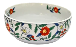 Mid-Century Kutani Japanese Porcelain Floral Bowl