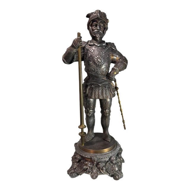Antique Victorian Figural Cast Metal Statue of a Knight or Gladiator For Sale