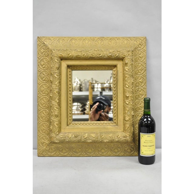 Antique Victorian Gold Giltwood Gesso Leaf & Vine Small Black Forrest Wall Mirror. Circa Late 19th Century. Measurements:...