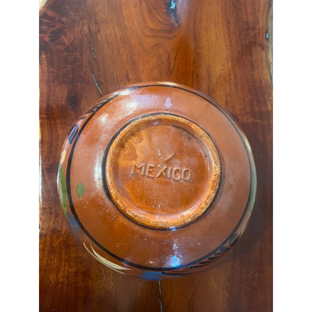 Vintage Mexican Hand Painted Pottery Bowl Made of Red Ware Terracotta Clay. For Sale In Austin - Image 6 of 6