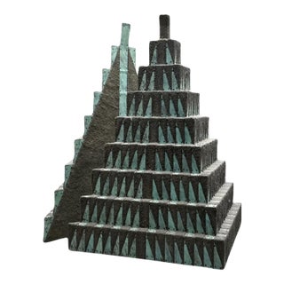 Debra Sachs Split Pyramid III Two-Part Sculpture in Sand and Copper Over Wood For Sale