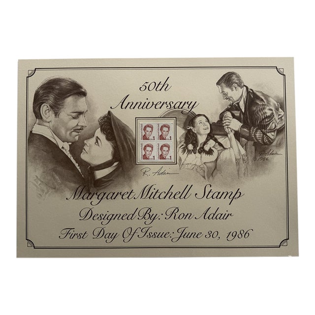 Margaret Mitchell Stamps & Ron Adair Print (50th Anniversary Gone With the Wind) For Sale
