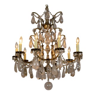 19th Century Rock Crystal Decked Silver Gilt 10-Light Chandelier For Sale