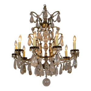 19th Century Rock Crystal Decked Silver Gilt 10-Light Chandelier