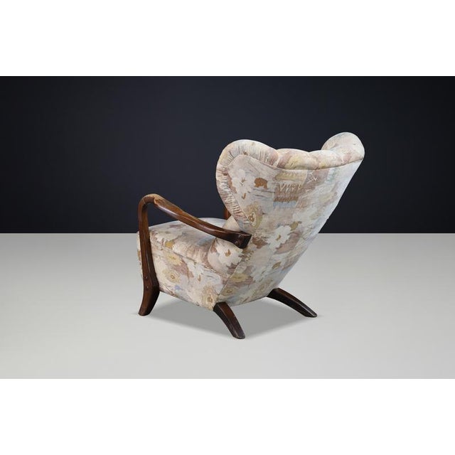 Beige Art Deco Oak Wingback Chair, Czech Republic, 1920s For Sale - Image 8 of 12