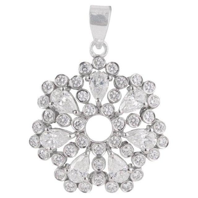 Silver Moissanite Open Center Snowflake Flower Pendant in Solid Silver For Sale - Image 8 of 14