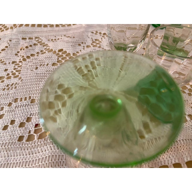 Vintage Art Deco Uranium Glass Aperitif Glasses With Emerald Green Bases - Set of 10 For Sale - Image 4 of 6