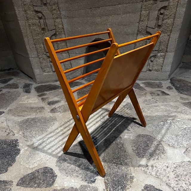 1960s Magazine Holder Sculptural Folding Wood Rack Yugoslavia For Sale In San Diego - Image 6 of 10