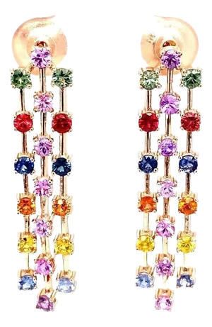 3.11 Carat Multi Color Sapphire Rose Gold Dangle Earrings - 2 Pieces