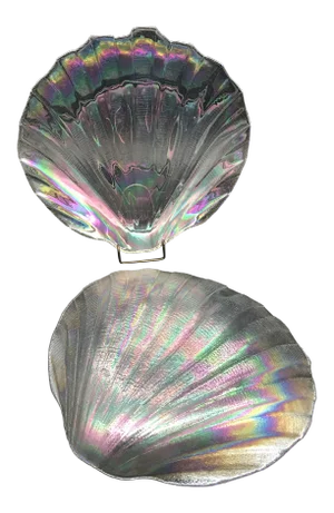 1960s Kamei Craft Japan Carnival Iridescent Glass Shell Plates - a Pair