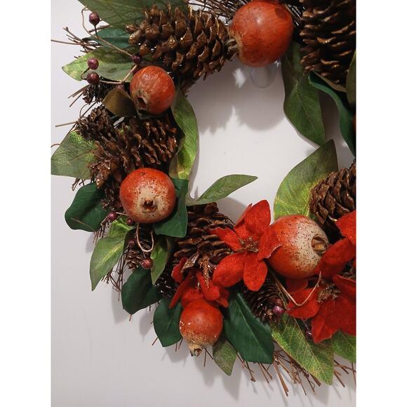 Pomegranate Winter Door Wreath Beautiful Realistic Holiday Christmas Arrangement For Sale - Image 15 of 16