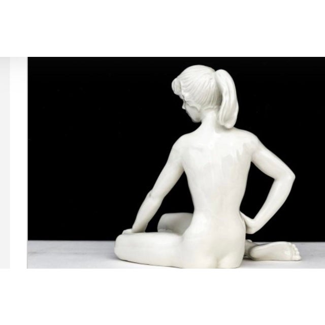Vintage German Porcelain Seated Nude Female Sculpture White Glazed Figurine For Sale - Image 4 of 7