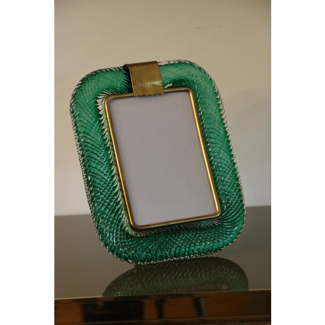 Emerald Twisted Murano Glass and Brass Picture Frame For Sale - Image 13 of 13