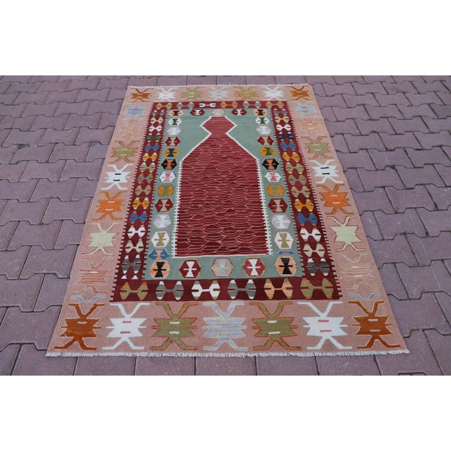 1980s Southwestern Red Handwoven Kilim For Sale - Image 13 of 13