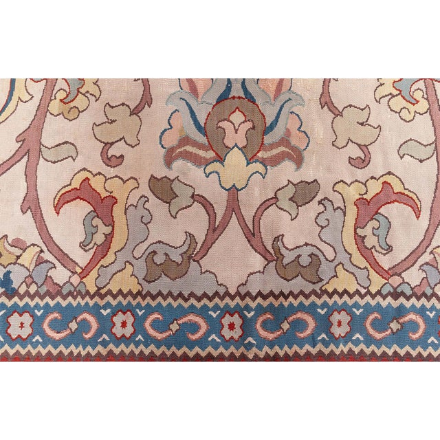 This antique-style Bessarabian carpet (size adjusted) unfolds on a softly mottled cream-beige ground, its surface alive...