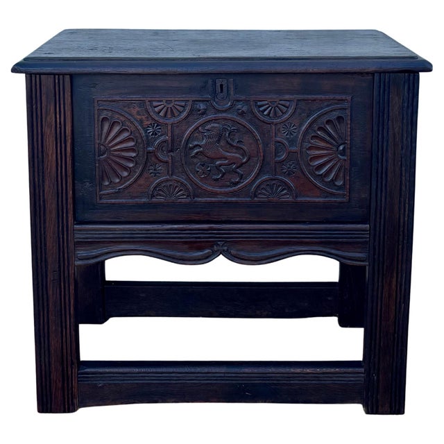 Spanish Renaissance Revival Carved Oak Chest with Lift Top, Early 20th Century For Sale - Image 9 of 16
