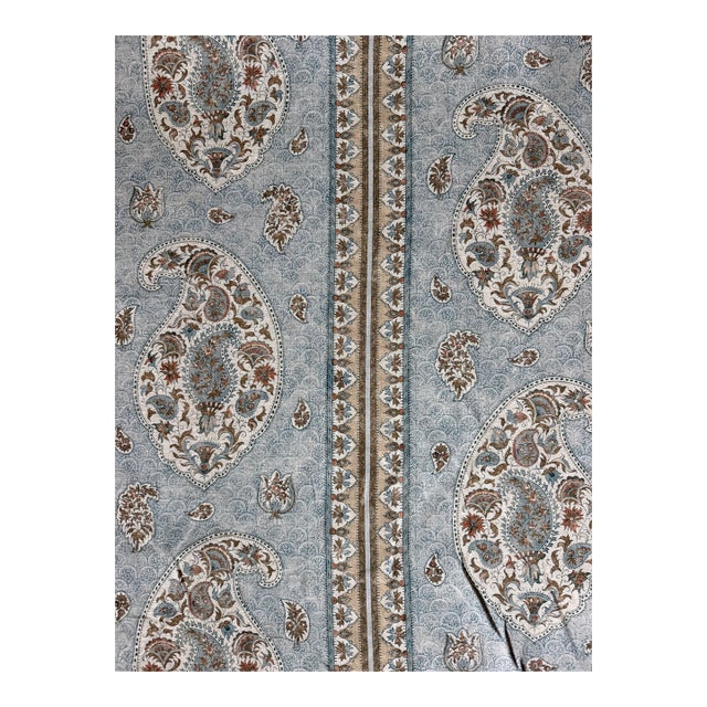 G P & J Baker Coromandel Blue/Sand Linen Fabric 4 1/2 Yards For Sale