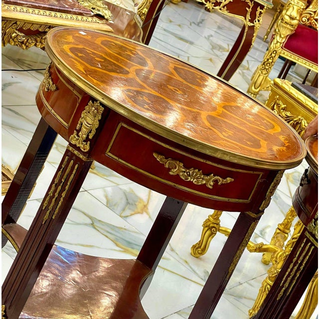 Wood French Style Wood Side Table Set – Copper Finish With Gold Leaf Accents For Sale - Image 7 of 7